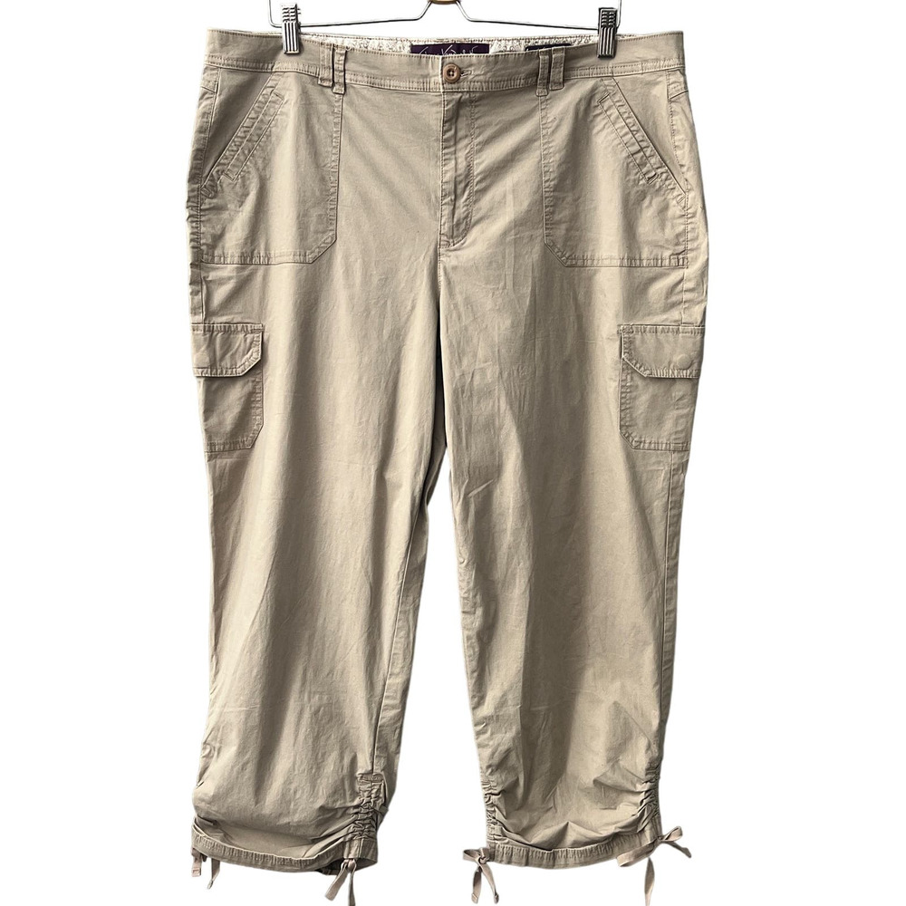 Gloria Vanderbilt Khaki Crop Cargo Pants Size 18 Tan Beige